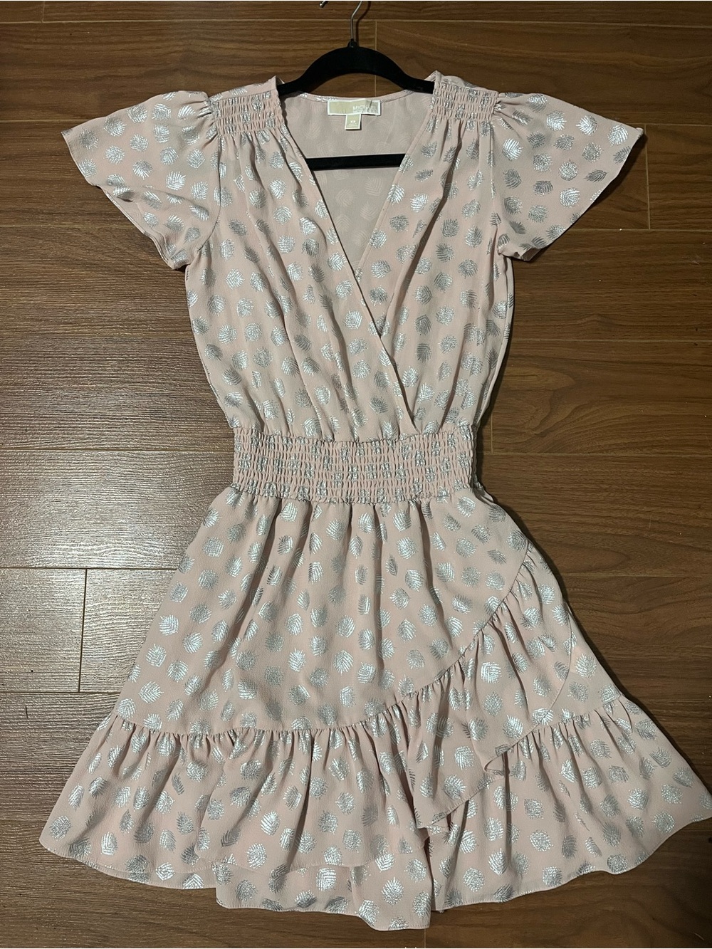 Michael Kors Blush Pink Metallic Dot Wrap Mini Dress